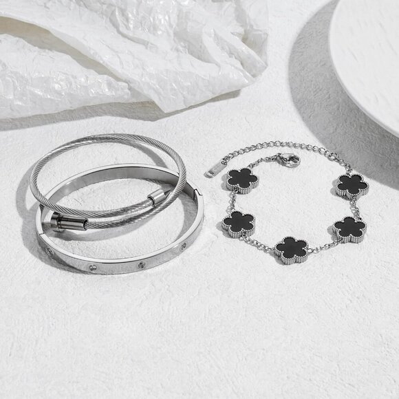 New Silver 3pcs Bangle Jewelry Set - Picture 4 of 7